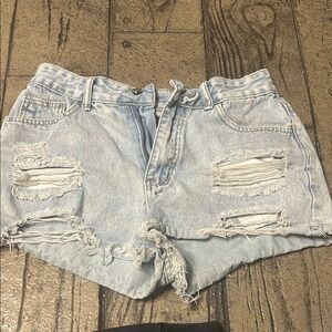 Distressed Light Blue Denim Shorts